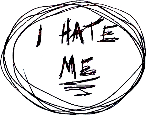 Scrawled words 'I hate me'
